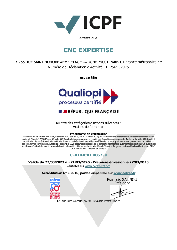 certificat QUALIOPI